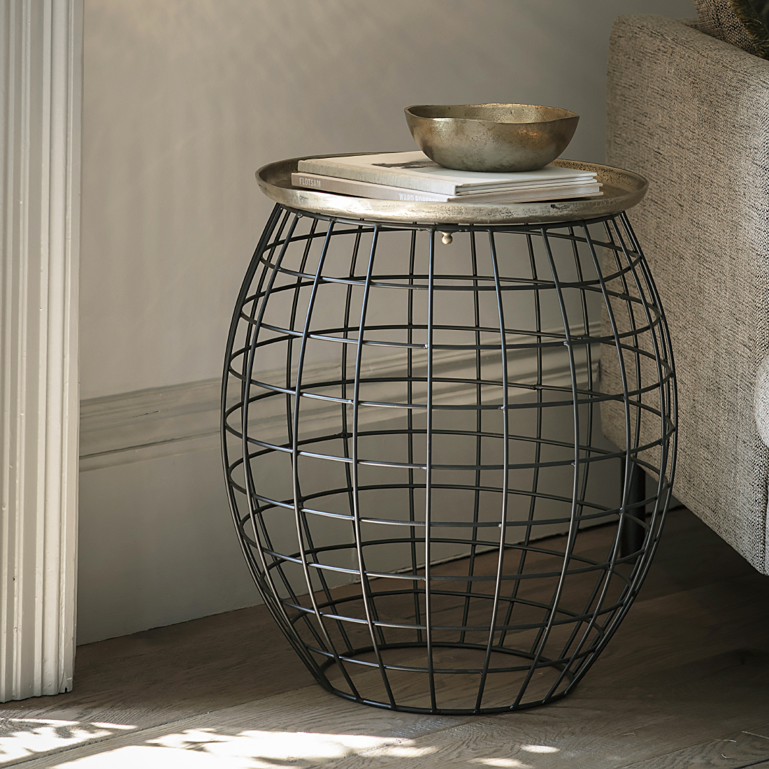 Round Metal  Side Table with Gold Tray Top
